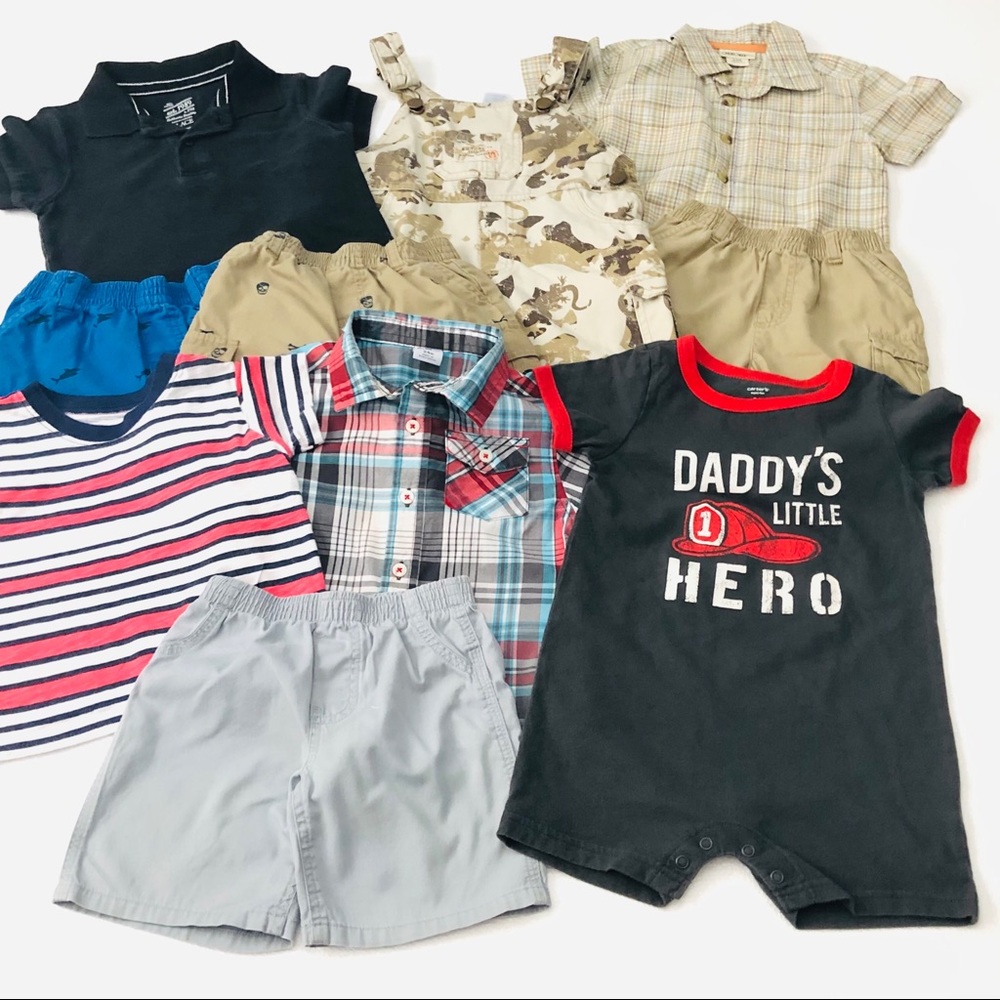 Boys 24 Months Shorts Shirts Overalls Romper 10 Pc